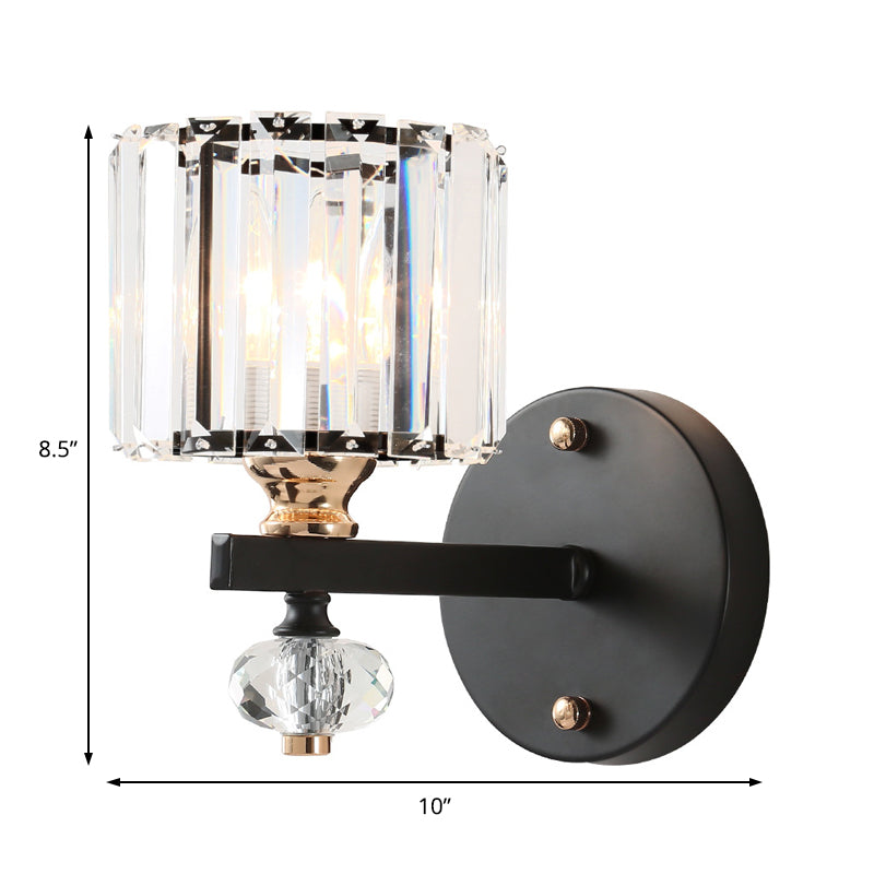 Modern Black Crystal Wall Sconce For Living Room - Flush Mount Drum Light