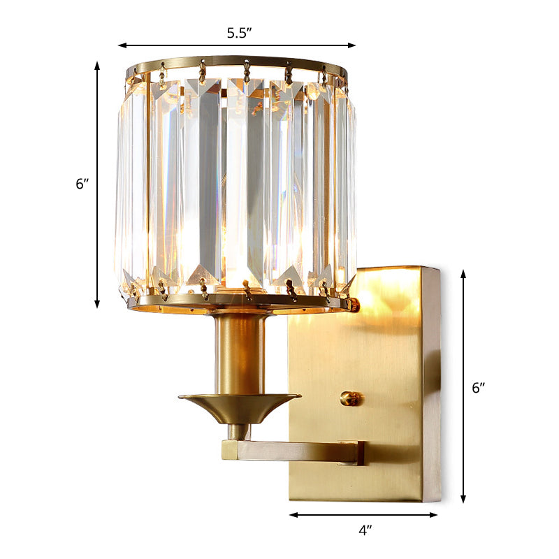 Modern Black/Gold Cylinder Sconce Light Fixture With Crystal Wall Mounted Lighting