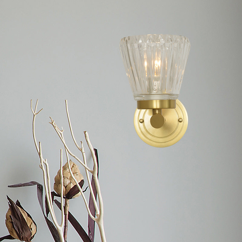 Modern Crystal Cone Wall Sconce - Brass 1-Light Fixture For Bedside