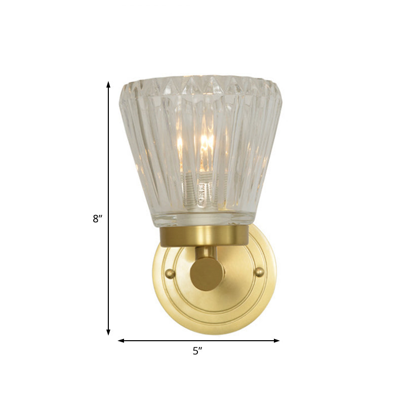 Modern Crystal Cone Wall Sconce - Brass 1-Light Fixture For Bedside