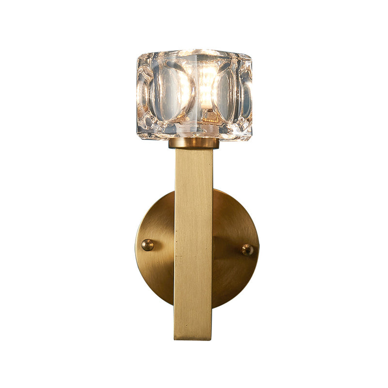 Modern Crystal Wall Sconce With Brass Finish And 1/2 Lights