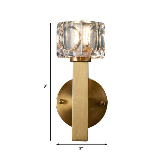 Modern Crystal Wall Sconce With Brass Finish And 1/2 Lights