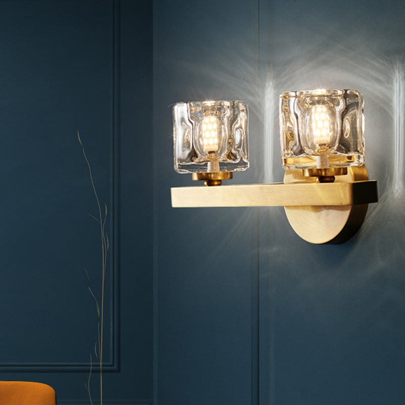 Modern Crystal Wall Sconce With Brass Finish And 1/2 Lights