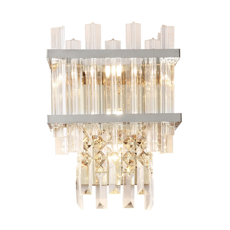 Contemporary Crystal Wall Sconce: Brass/Chrome Linear 3-Light Fixture