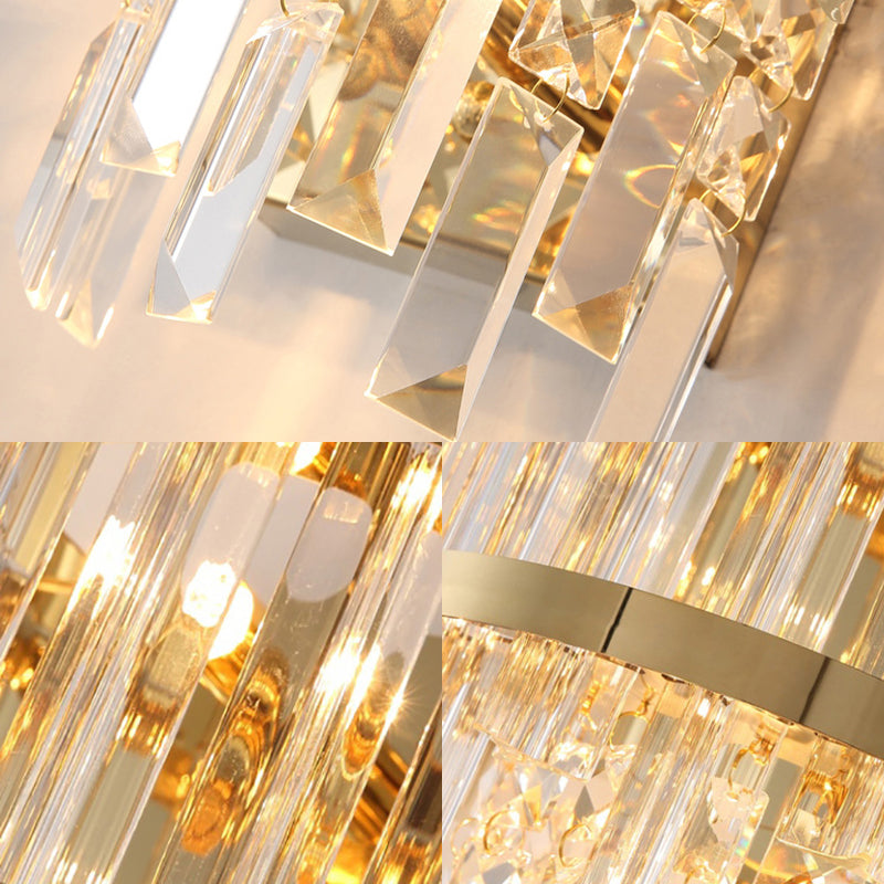 Contemporary Brass/Chrome Tiered Sconce Light - 3-Light Crystal Wall Mounted Lighting For Dining