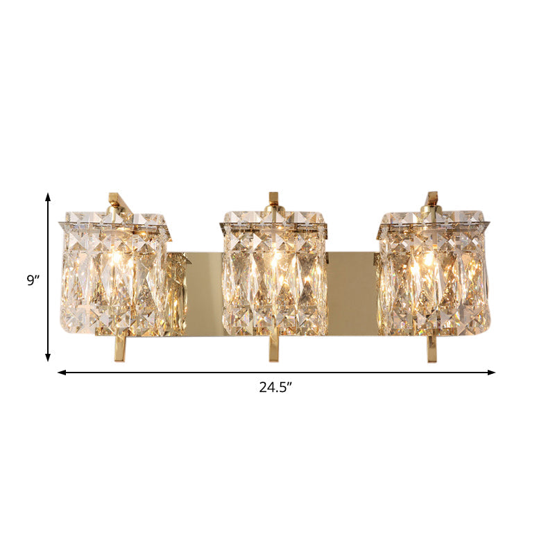 Modern Crystal Rectangle Wall Light With 1/2/3 Lights - Flush Mount Sconce In Chrome/Gold For Living