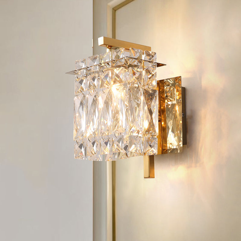 Modern Crystal Rectangle Wall Light With 1/2/3 Lights - Flush Mount Sconce In Chrome/Gold For Living