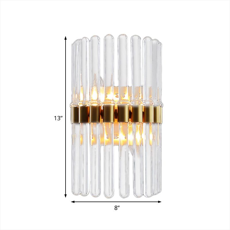 Contemporary Brass Wall Sconce Light Fixture With Crystal Shade - 2-Light Living Room Mount Lighting