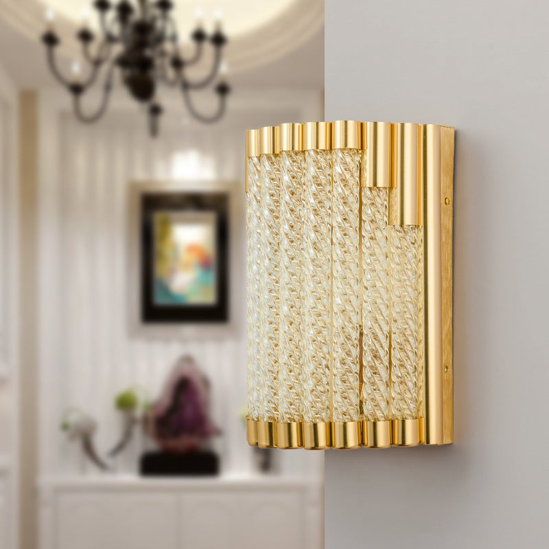 Golden Tube Wall Sconce With Crystal Shade - Retro 2-Light Fixture Gold
