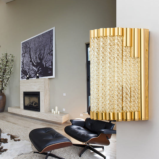 Golden Tube Wall Sconce With Crystal Shade - Retro 2-Light Fixture