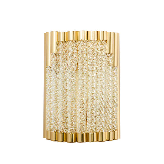 Golden Tube Wall Sconce With Crystal Shade - Retro 2-Light Fixture