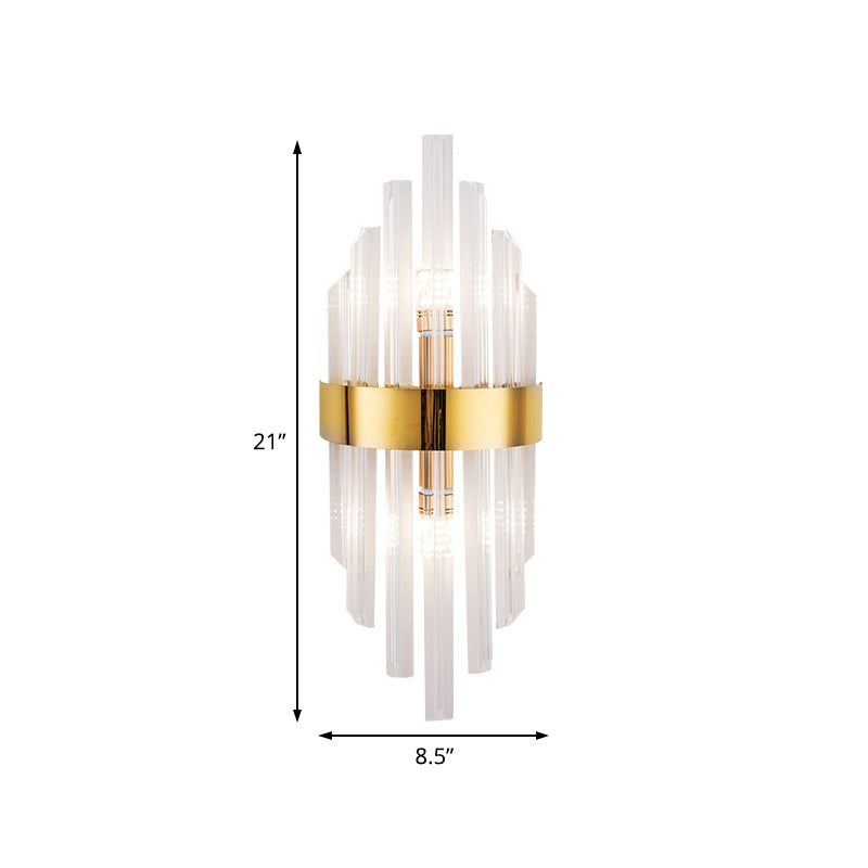 2-Light Living Room Wall Sconce: Simplicity Brass Mount With Crystal Shade