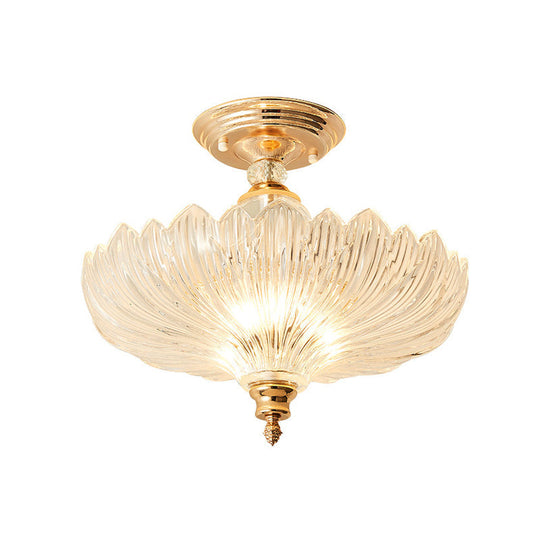Traditional Crystal Ceiling Light With Scalloped Design And 3 Lights In Black/Gold - Ideal For