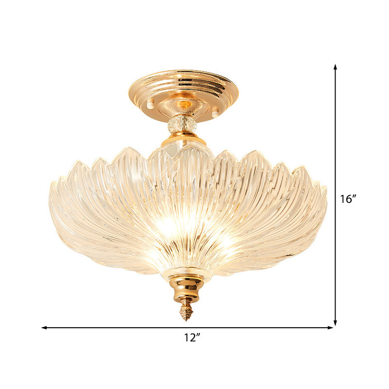 Traditional Crystal Ceiling Light With Scalloped Design And 3 Lights In Black/Gold - Ideal For