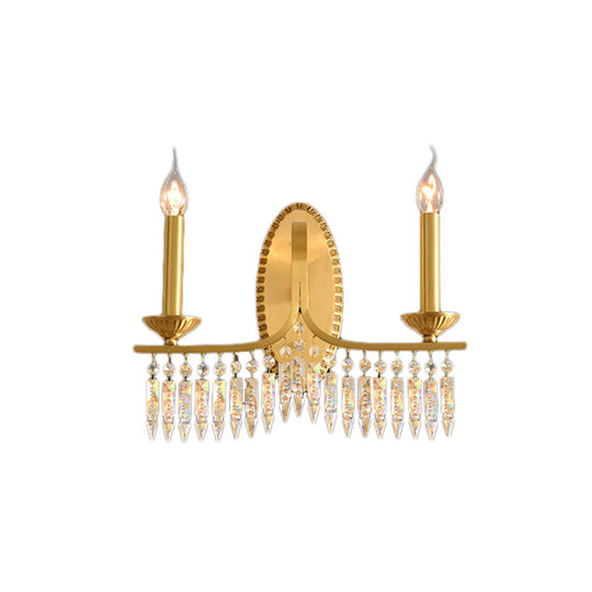 Retro Brass Candle Sconce Light Fixture With Crystal Accents - Wall Mounted Lighting (2 Lights)