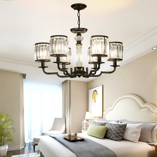 Contemporary Crystal Chandelier: Black Cylinder Pendant Light With Adjustable Chain - 3/6 Lights 6 /