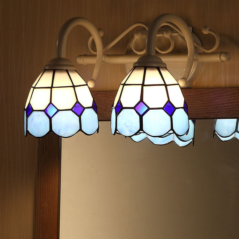 Tiffany Style Scalloped Wall Lighting: Stained Glass 2 Lights Vanity Light In Orange/Blue For
