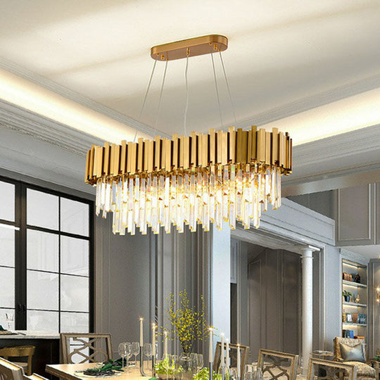 Gold Prismatic Crystal 5-Head Postmodern Oval Hanging Light For Dining Room Island Ceiling