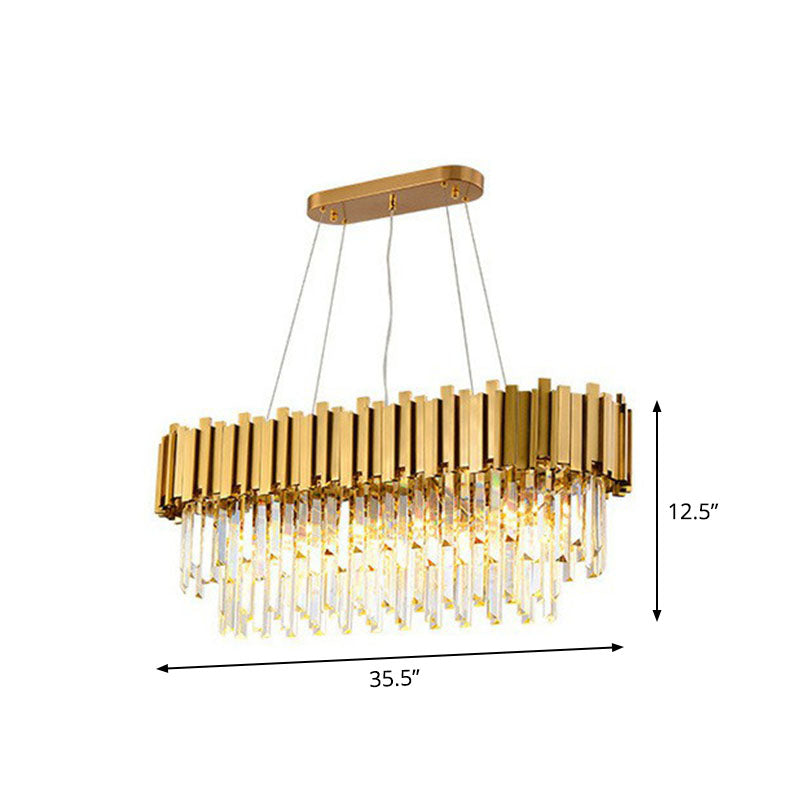 Gold Prismatic Crystal 5-Head Postmodern Oval Hanging Light For Dining Room Island Ceiling