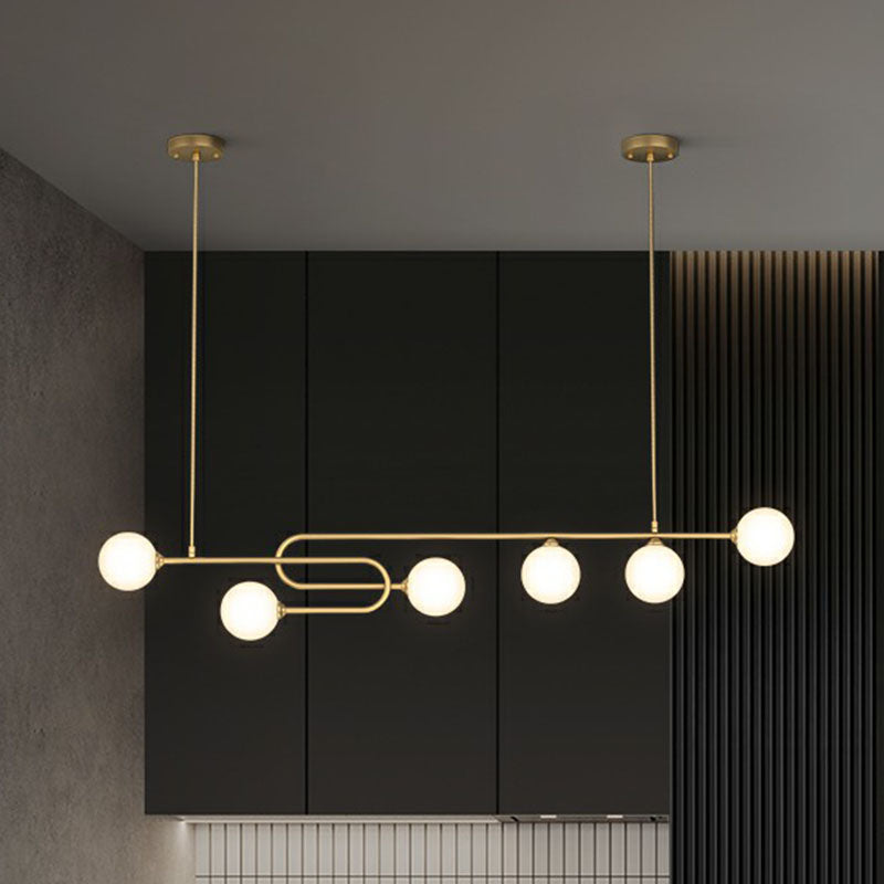 Minimalist U-Shaped Gold Metal Suspension Light With Milky Glass Shade For Dining Room Island 6 /