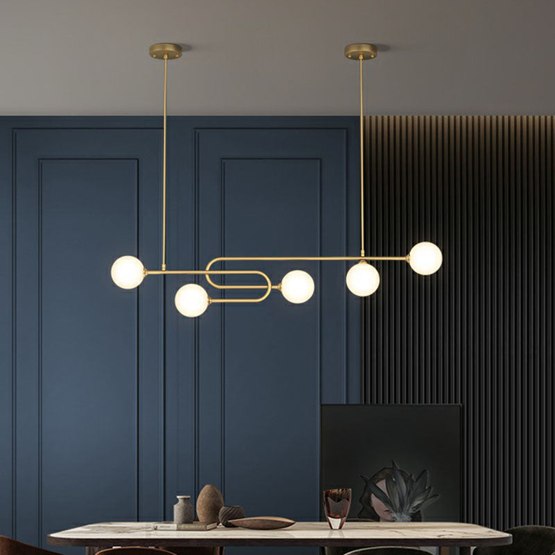 Minimalist U-Shaped Gold Metal Suspension Light With Milky Glass Shade For Dining Room Island