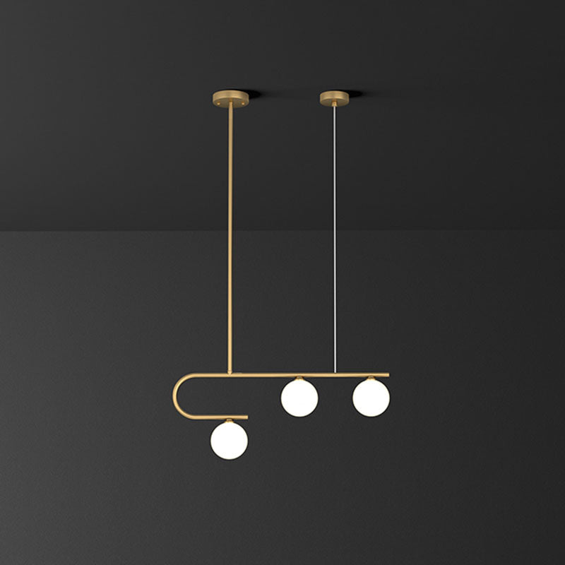 Postmodern Gold Linear Island Pendant Light With Ivory Ball Glass - Led Hanging Lamp 3 /