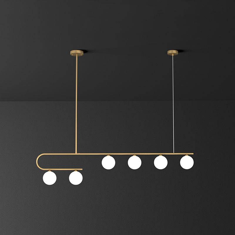 Postmodern Gold Linear Island Pendant Light With Ivory Ball Glass - Led Hanging Lamp 6 /