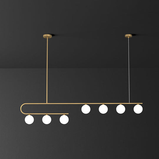 Postmodern Gold Linear Island Pendant Light With Ivory Ball Glass - Led Hanging Lamp 7 /