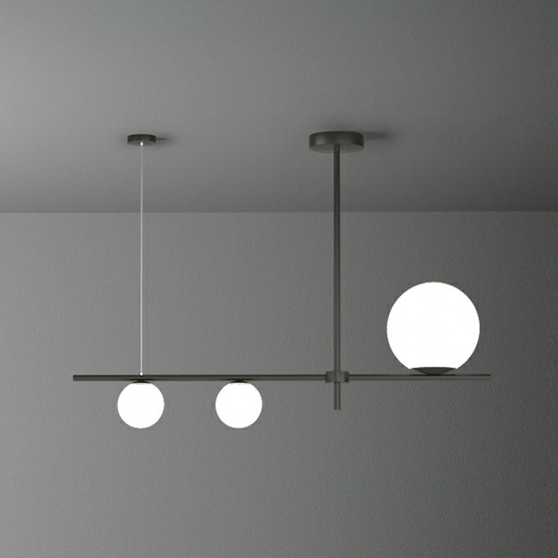 Minimalist Cream Glass Globe Island Pendant Light For Dining Room 3 / Black
