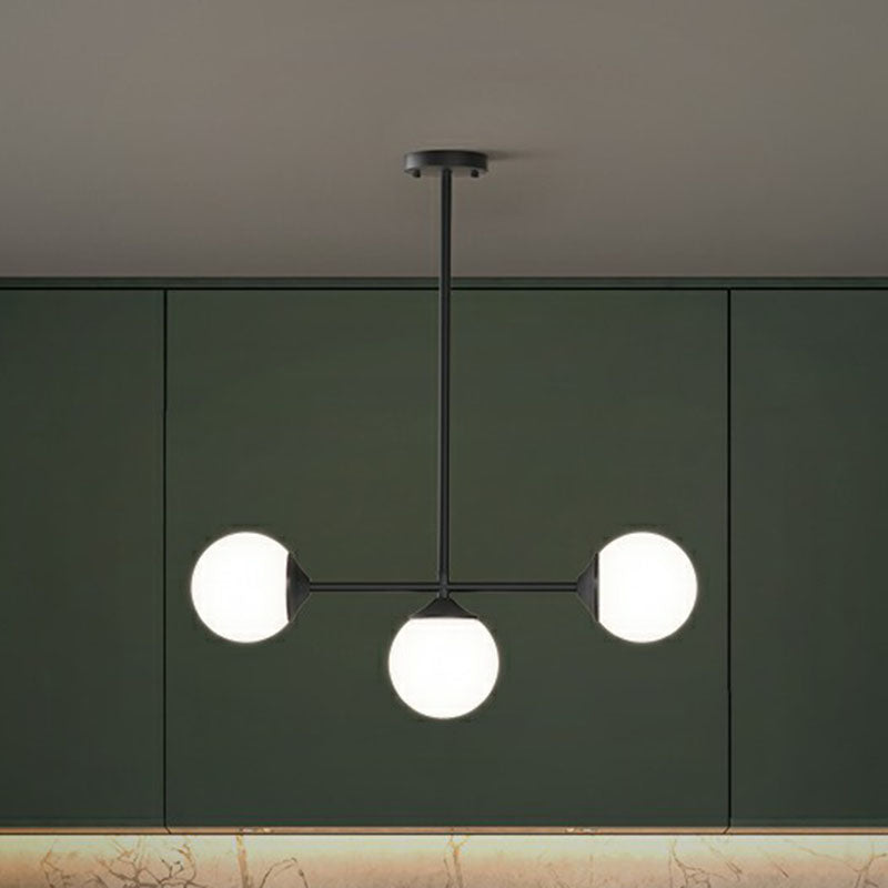Opaline Glass Ball Pendant Light For Minimalist Dining Room Island 3 / Black