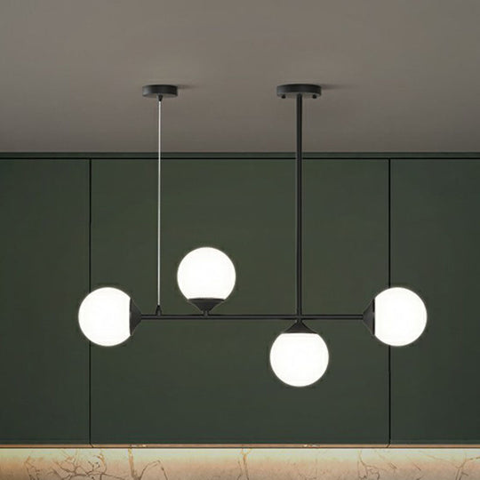 Opaline Glass Ball Pendant Light For Minimalist Dining Room Island 4 / Black