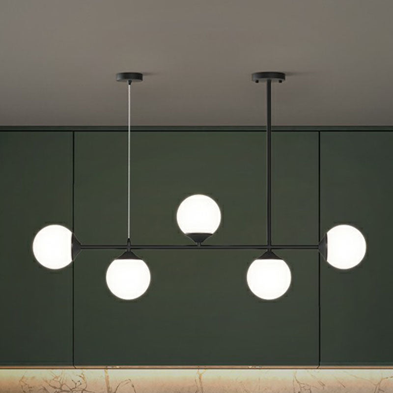 Opaline Glass Ball Pendant Light For Minimalist Dining Room Island 5 / Black
