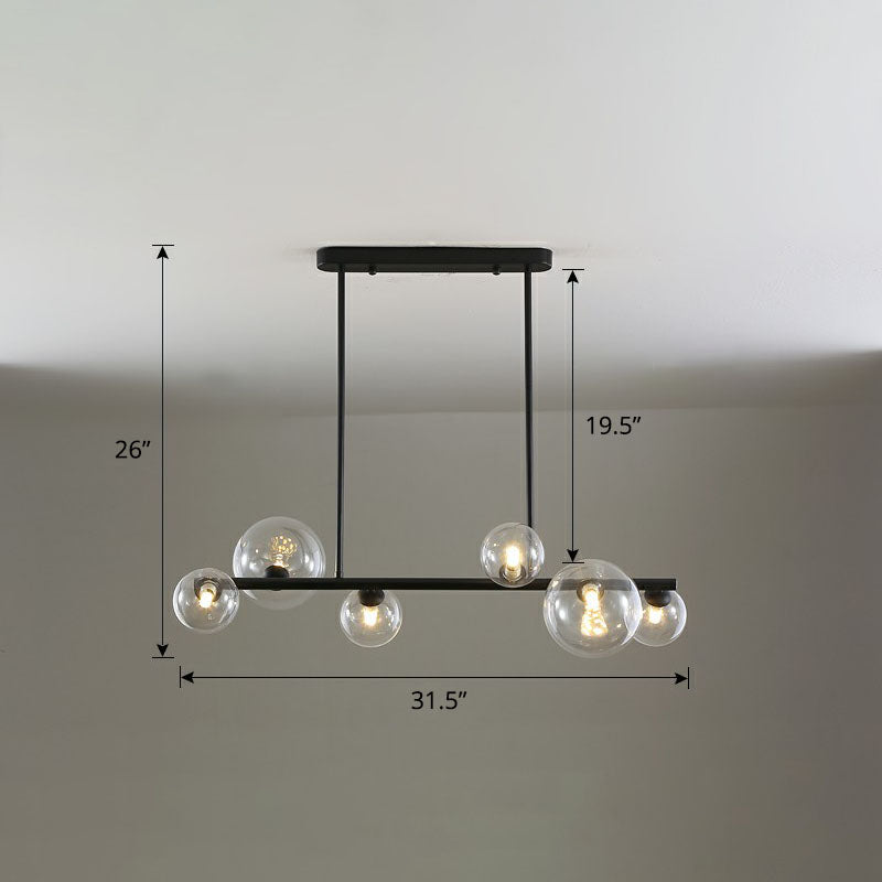 Contemporary Clear Glass Bubble Island Lamp - Stylish Ceiling Light For Dining Room 6 / Black