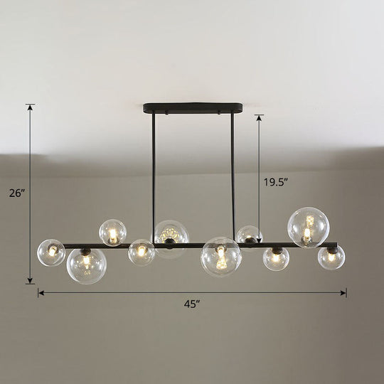 Contemporary Clear Glass Bubble Island Lamp - Stylish Ceiling Light For Dining Room 10 / Black