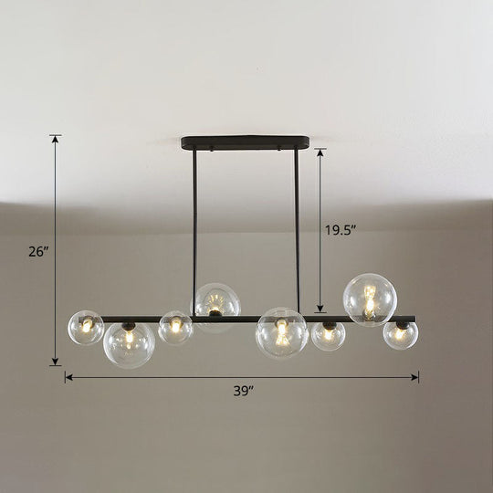 Contemporary Clear Glass Bubble Island Lamp - Stylish Ceiling Light For Dining Room 8 / Black