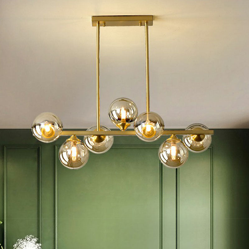 Postmodern Gold Finish Amber Glass Ball Island Hanging Lamp For Table Illumination 7 /