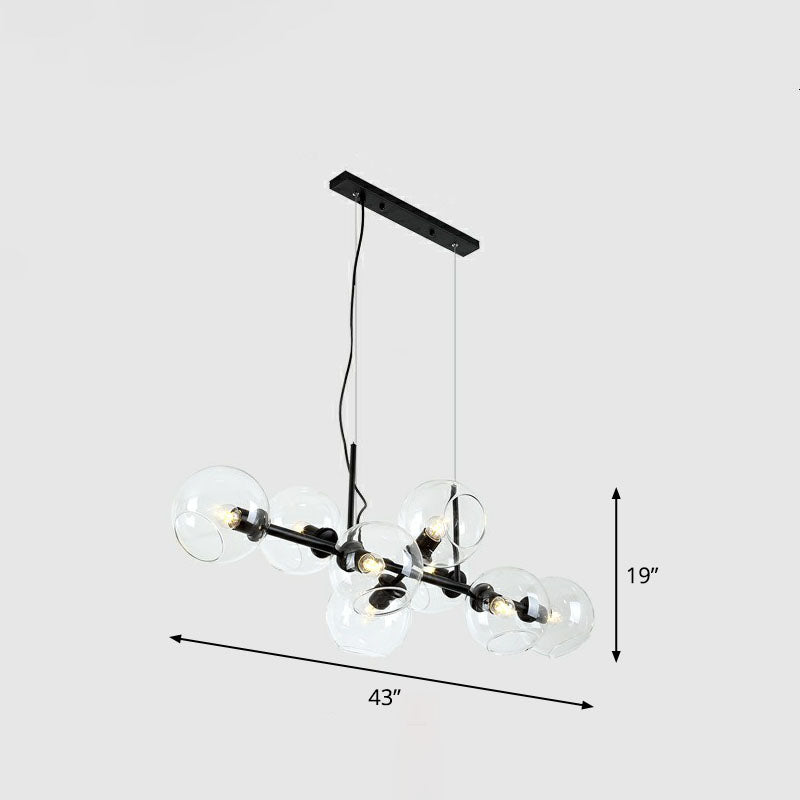 Postmodern 8-Head Glass Island Pendant For Dining Room Lighting Black / Clear