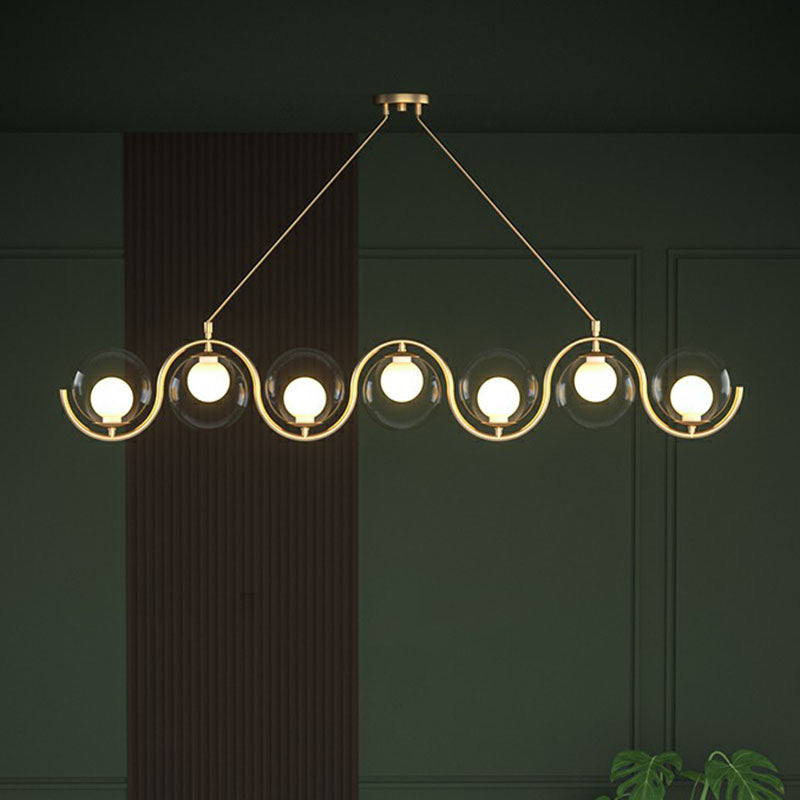 Postmodern Island Light Fixture: Wavy Metallic Hanging Lamp With Glass Shade
