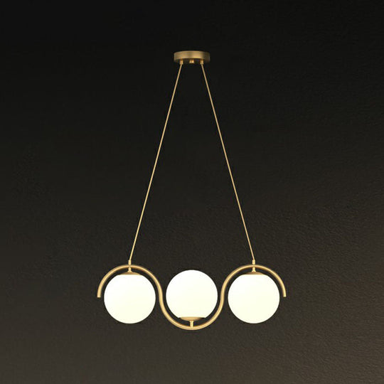 Postmodern Island Light Fixture: Wavy Metallic Hanging Lamp With Glass Shade 3 / Gold Milk White