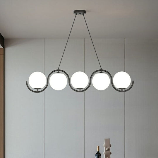 Postmodern Island Light Fixture: Wavy Metallic Hanging Lamp With Glass Shade