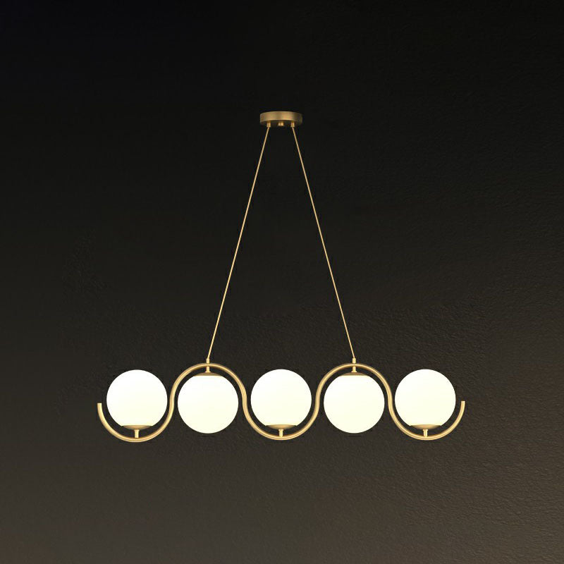 Postmodern Island Light Fixture: Wavy Metallic Hanging Lamp With Glass Shade 5 / Gold Milk White