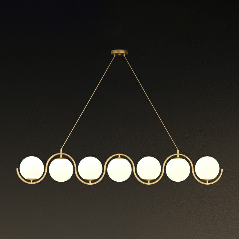 Postmodern Island Light Fixture: Wavy Metallic Hanging Lamp With Glass Shade 7 / Gold Milk White