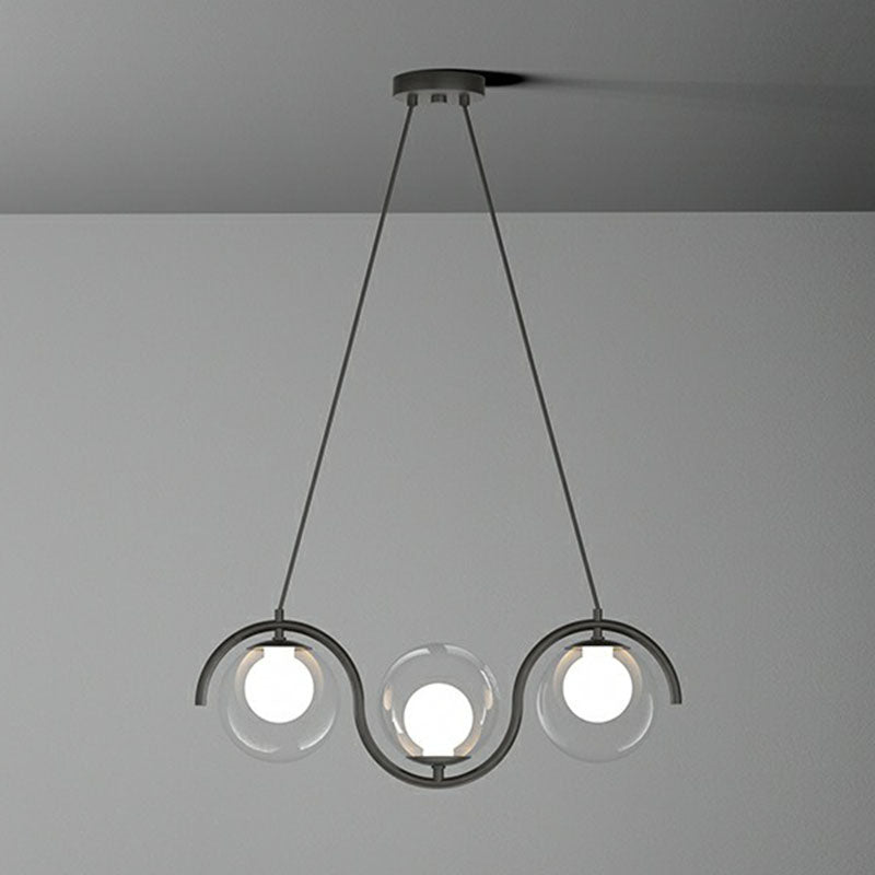 Postmodern Island Light Fixture: Wavy Metallic Hanging Lamp With Glass Shade 3 / Black Clear