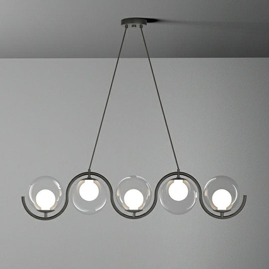 Postmodern Island Light Fixture: Wavy Metallic Hanging Lamp With Glass Shade 5 / Black Clear