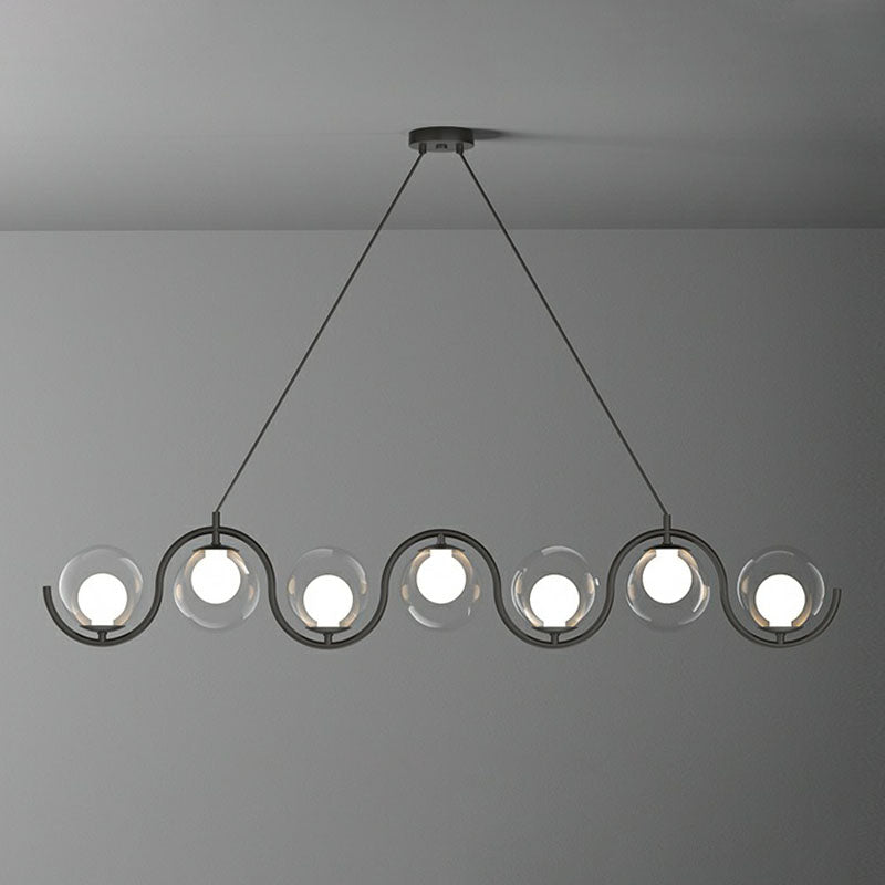 Postmodern Island Light Fixture: Wavy Metallic Hanging Lamp With Glass Shade 7 / Black Clear