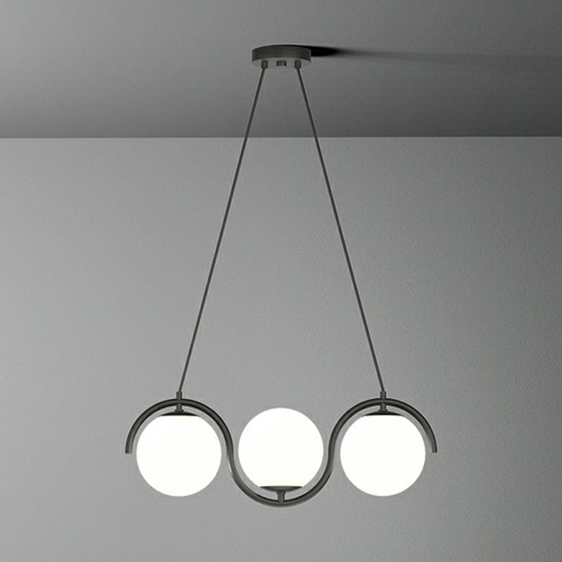 Postmodern Island Light Fixture: Wavy Metallic Hanging Lamp With Glass Shade 3 / Black Milk White