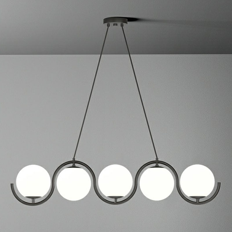 Postmodern Island Light Fixture: Wavy Metallic Hanging Lamp With Glass Shade 5 / Black Milk White