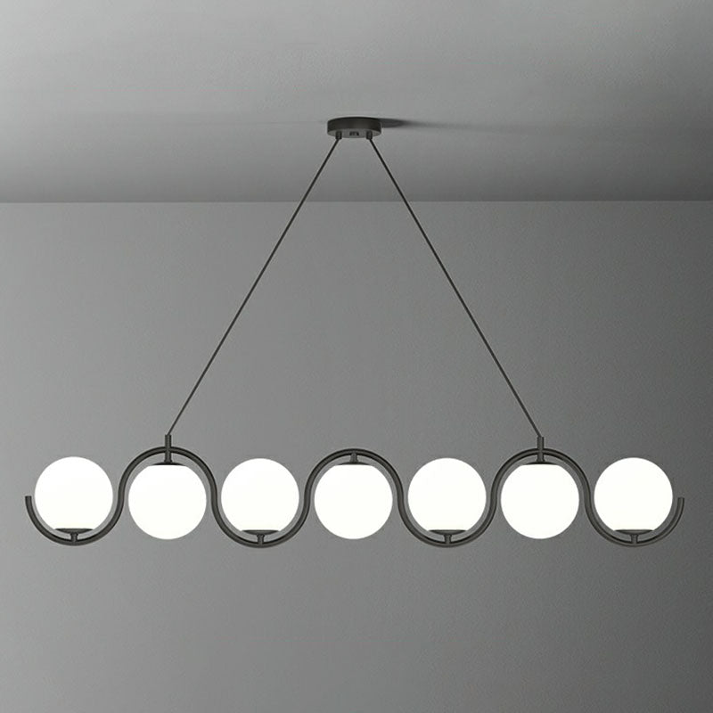 Postmodern Island Light Fixture: Wavy Metallic Hanging Lamp With Glass Shade 7 / Black Milk White