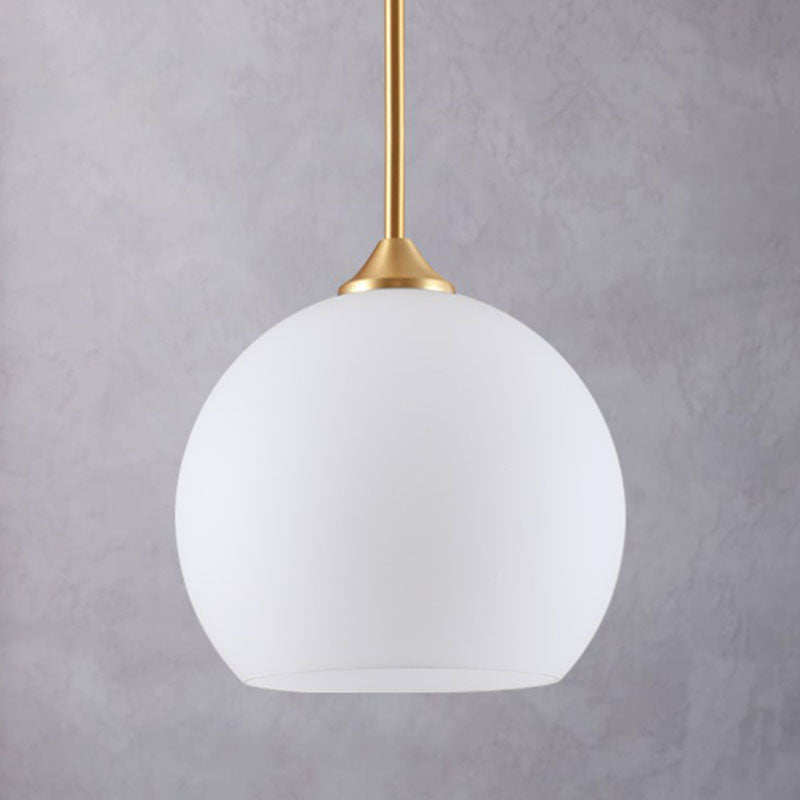 Brass Finish Hanging Pendulum Light With White Glass Dome - Simplicity Design Single-Bulb