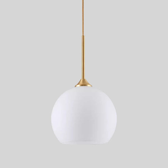 White Simplicity Pendant Light with Glass Dome and Brass Finish
